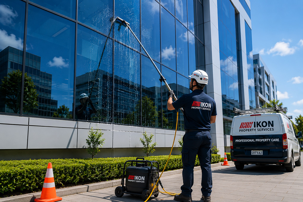 Window cleaning on a commercial building