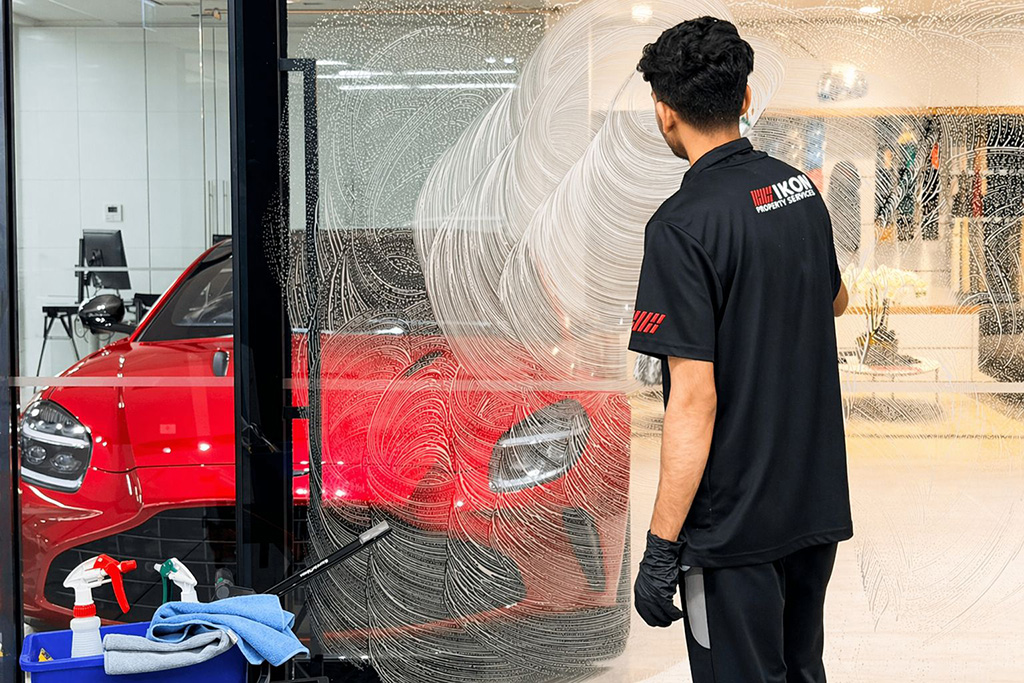 Cleaning internal glass partitions