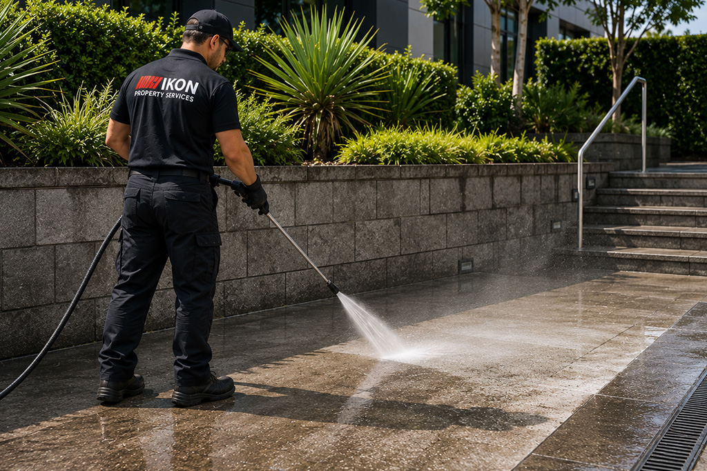 Water blasting outdoor surfaces